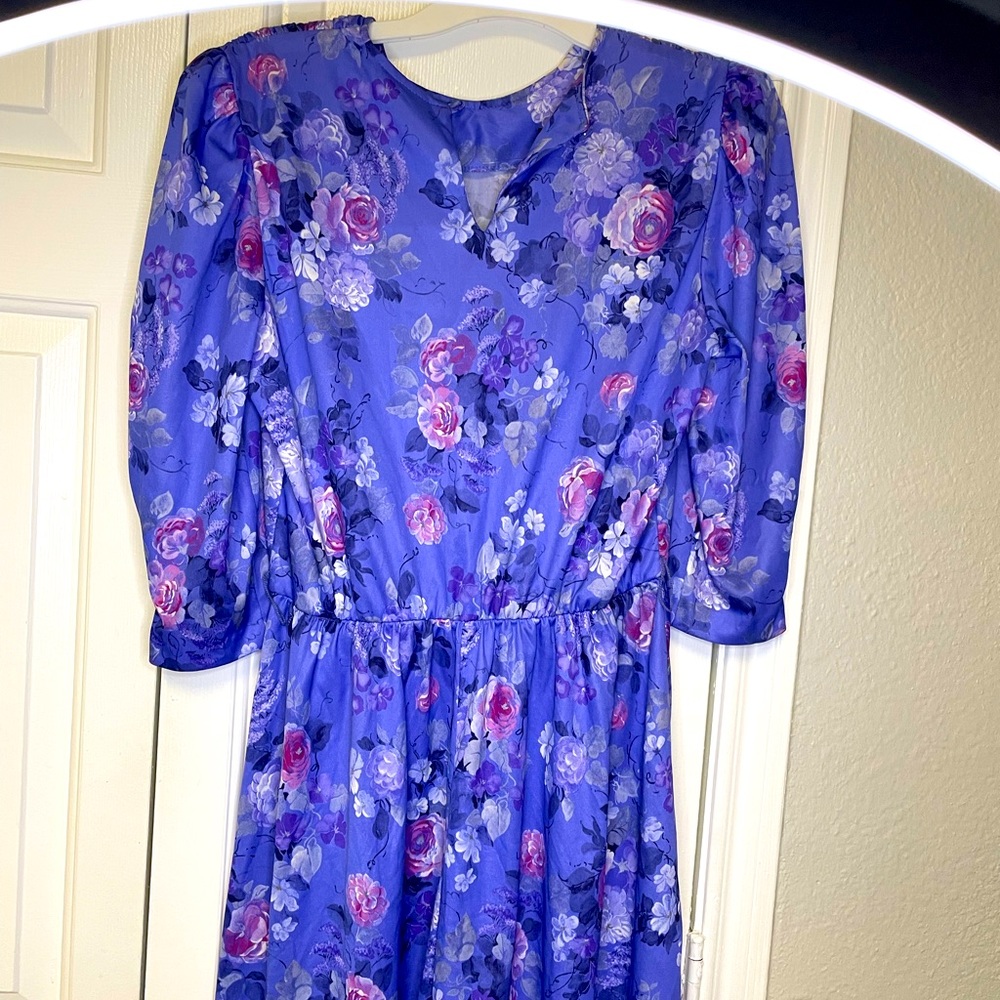 Purple floral vintage drop waist dress